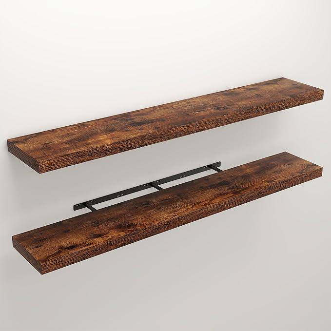 Floating Shelves for Wall, Wall Mounted Rustic Wood Shelves for Bathroom, Bedroom, Living Room, Kitchen, Hanging Shelf for Books/Storage/Room Decor (Brown, 55") - ModernBath