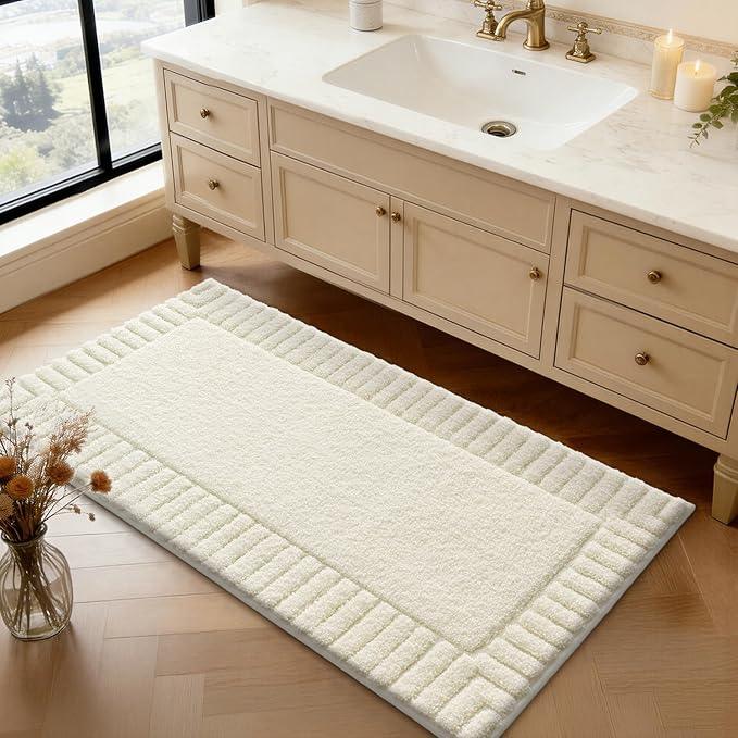 LUMI Bathroom Rugs Non Slip with Rubber Backing, Extra Soft Plush Microfiber Bath Rug Absorbent, Machine Washable Bath Mat Quick Dry for Tub, Shower, Ivory White, 24"x36" - ModernBath