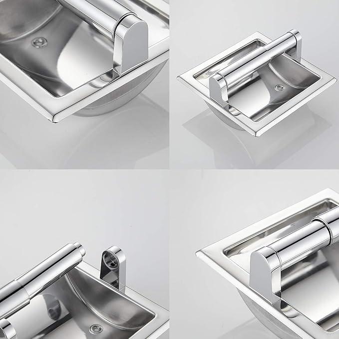 Recessed Toilet Paper Holder in Wall Insert Tissue Mount Toliets Toulet Mounted for Mega Rolls Bathroom Space Saving Design Brushed Silver - ModernBath