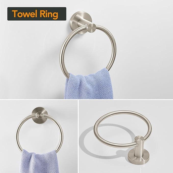 BESy 4 Piece Bathroom Accessories Set (Adjustable 16 to 26 Inch Towel Bar, Towel Ring, Toilet Paper Holder,Towel Hook), Wall Mounted Bath Hardware Accessory Fixtures Set,Stainless Steel/Brushed Nickel - ModernBath
