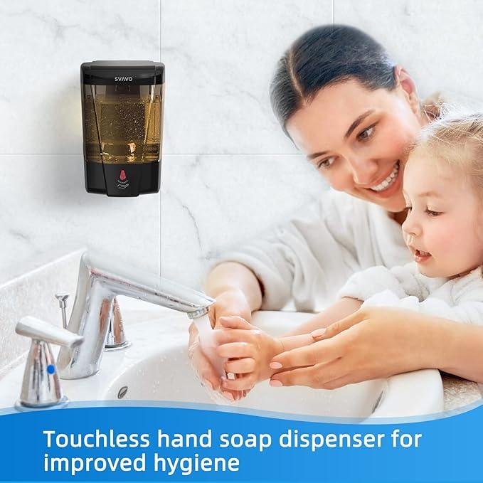SVAVO Automatic Soap Dispenser Hand Soap Dispenser Wall Mount 600m/21fl.oz, Touchless Electric Sensor Pump Battery Operated for Offices Home Kitchen Bathroom Hotel Restaurant Commercial - ModernBath