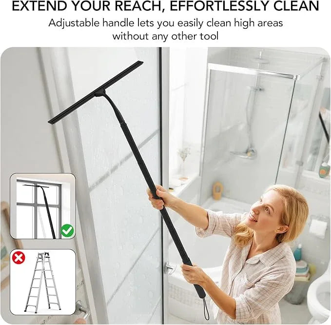 Shower Squeegee with Long Handle, 15-51" Telescopic Squeegee for Window Cleaning, Window Squeegee for Glass Doors, Extendable Window Cleaner Tool for Tile Walls, Sliding Door, Floor, Car Windshield-BK - ModernBath