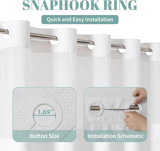 eachope White No Hook Waffle Weave Shower Curtain with snap-in Liner Replacement, 230GSM Waterproof Fabric Hotel Shower Curtain Set for Bathroom, Through Mesh Top Window,71Wx92H - ModernBath