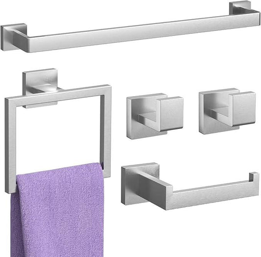 5-Pieces Brushed Nickel Bathroom Accessories Set, 23.6 Inch Bath Towel Bar Set, Stainless Steel Bathroom Hardware Set, Towel Racks for Bathroom Wall Mounted. - ModernBath