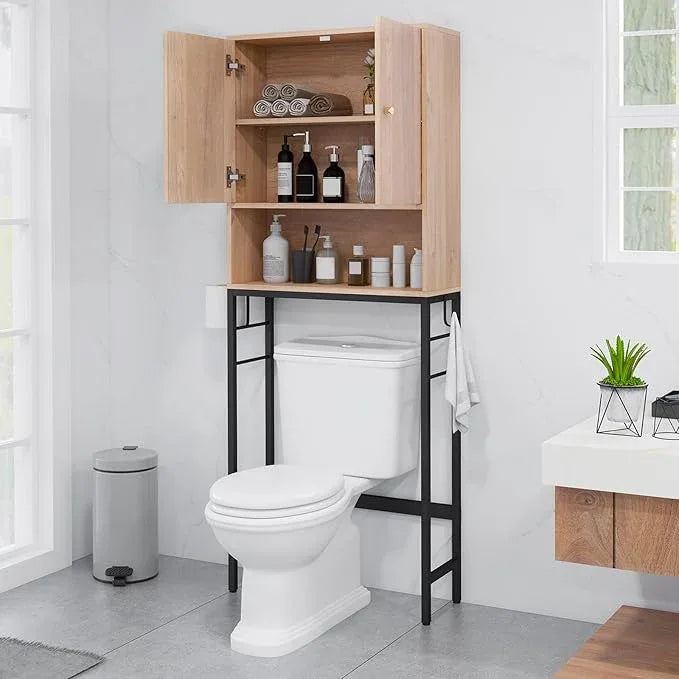Over-The-Toilet Storage Cabinet, Metal Frame, Adjustable Shelf & Open Compartment, Freestanding Bathroom Organizer for Toilet & Laundry Room - ModernBath