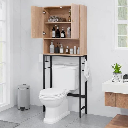 Over-The-Toilet Storage Cabinet, Metal Frame, Adjustable Shelf & Open Compartment, Freestanding Bathroom Organizer for Toilet & Laundry Room - ModernBath