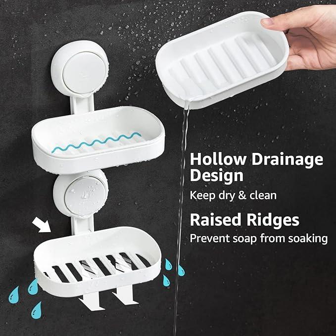 LEVERLOC Soap Holder Suction Cup for Shower, 2 Pack Bar Soap Dish Holder for Shower Wall Mounted NO-Drilling, Plastic Self Draining Removable Vacuum Suction for Bathroom Bathtub Sink - ModernBath