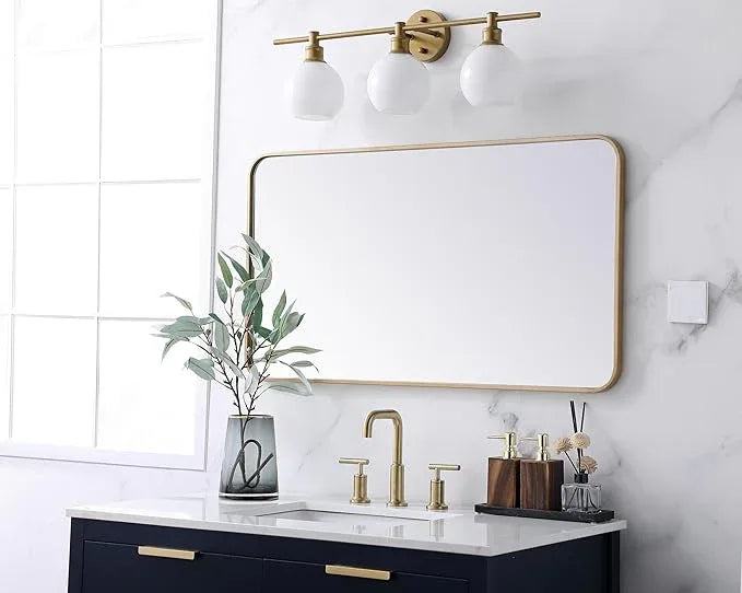 ARS Concepts Aura, Soft Corner Metal Rectangular Mirror 22X40 Inch in, Modern, Brass - ModernBath