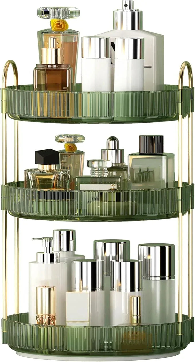 YCIA&DONE 360 Rotating Makeup Organizer and Storage for Vanity Countertop 3 Tiers, High Capacity Cosmetic Skincare Perfume Organizers for Dresser Bathroom Lazy Susan (Vintage Green) - ModernBath