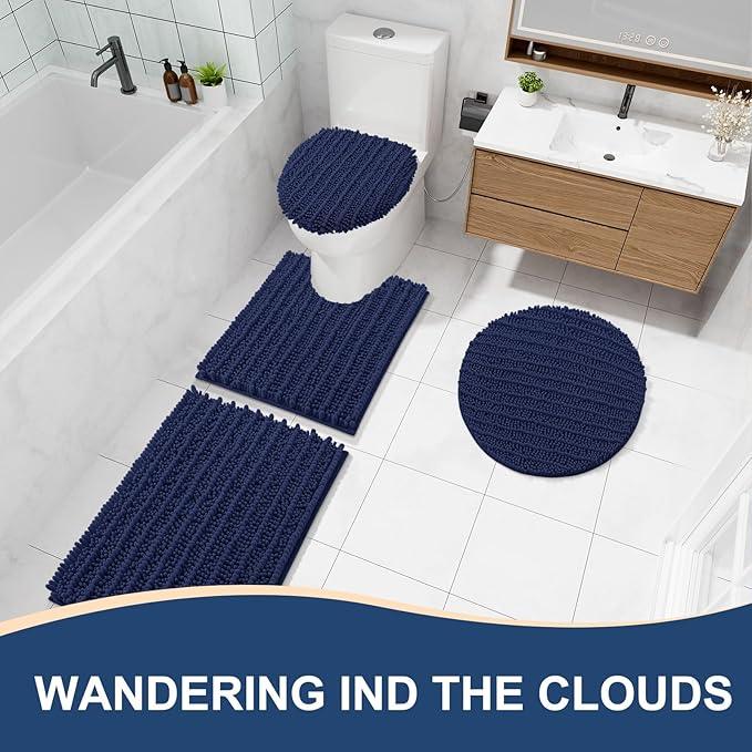 Arotive Luxury Chenille Bathroom Rug Mat, Extra Soft Thick Absorbent Shaggy Bath Rugs, Non-Slip Machine Wash Dry, Plush Bath Mats for Bathroom, Shower and Tub, 47x17, Navy - ModernBath