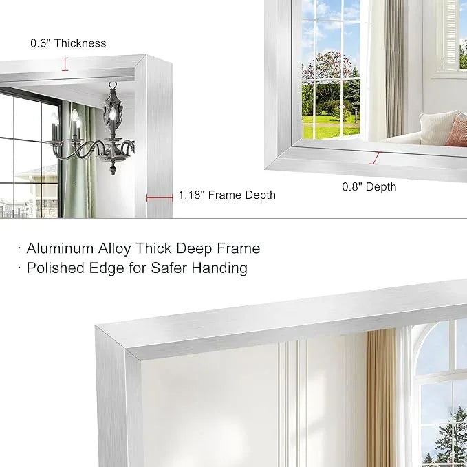 CIVENO 30x55 Silver Bathroom Mirror, Brushed Silver Rectangular Mirror for Wall, 0.6" Thickened Deep Frame Mirrors for Bathroom Sink, Shatterproof Tempered Glass, Antirust, Horizontally or Vertically - ModernBath