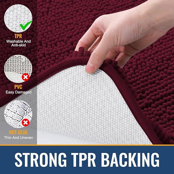 Arotive Bathroom Rugs 59x24, Extra Soft Absorbent Shaggy Chenille Bath Rugs, Machine Washable Rubber Backing Non-Slip Bath Mats for Bathroom Floor Tub and Shower, Home Decor Accessories, Burgundy - ModernBath