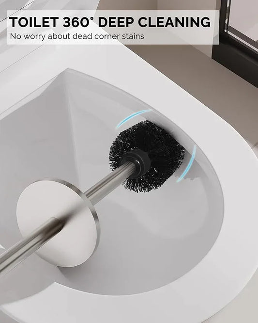 WZKALY Toilet Brush and Holder Set, Stainless Steel Toilet Bowl Brush with Lid, Rust Proof Toilet Cleaner Brush with Caddy, Durable Bristles, Splash Proof, Ideal for Bathroom (1 Pack, Brushed Nickel) - ModernBath
