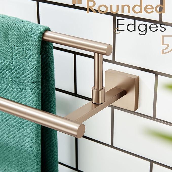 KOKOSIRI Towel Bars 32-Inch Bathroom Towel Holder Champagne Bronze Double Bath Towel Racks Wall Mounted Stainless Steel B5009CPG-L32 - ModernBath