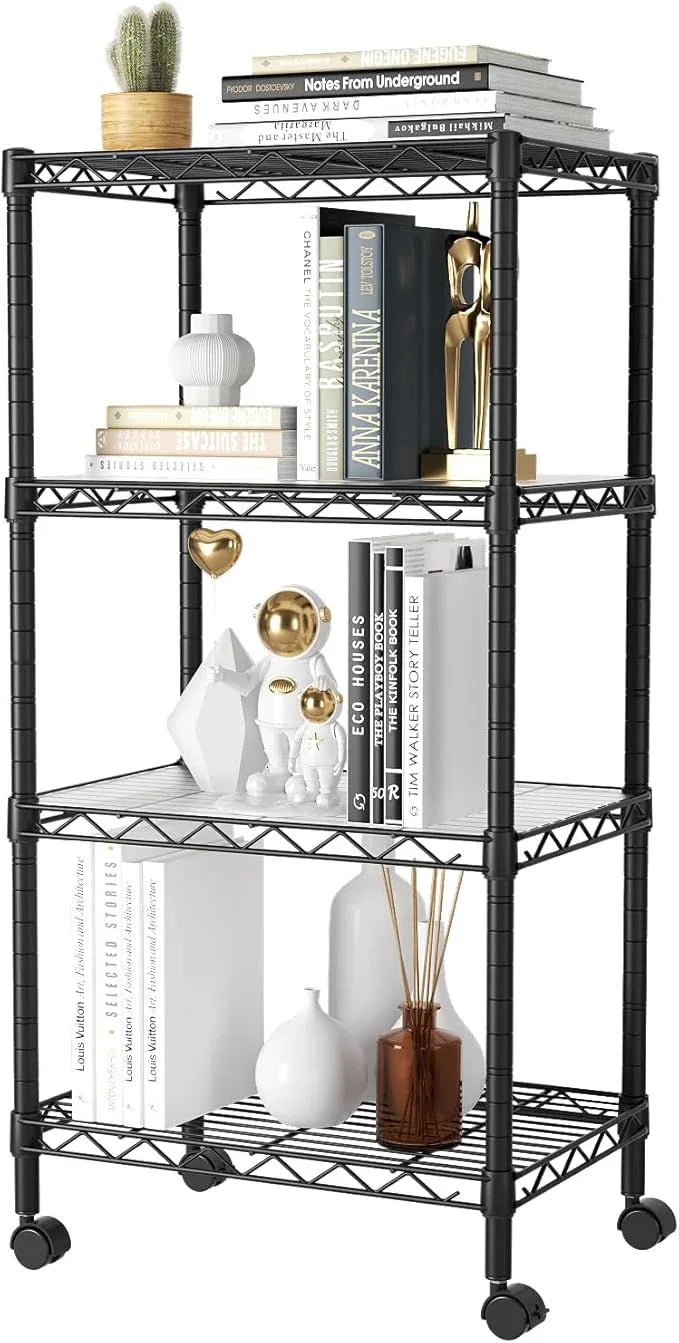 SINGAYE 4 Small Shelves Storage Shelf Wire Shelving Unit Metal Shelf Adjustable Organizers Storage Shelving with Wheels for Bathroom Laundry Room Kitchen Pantry12”D x 18”W x 45”H Black - ModernBath