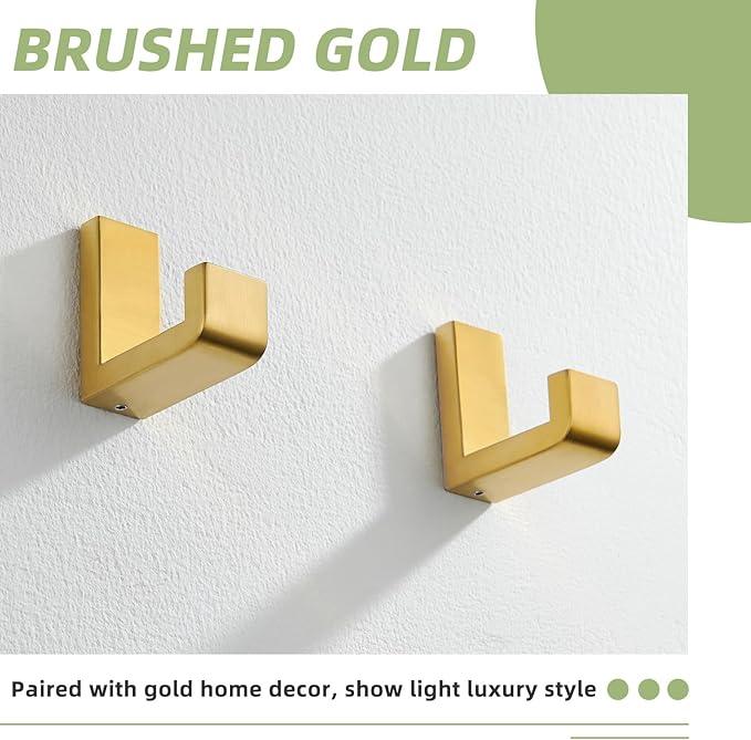 APLusee L Shape Bath Towel Hook 2 Pack, 304 Stainless Steel Coat Holder, Wall Mounted Storage Hanger for Bathroom Kitchen, Brushed Gold - ModernBath