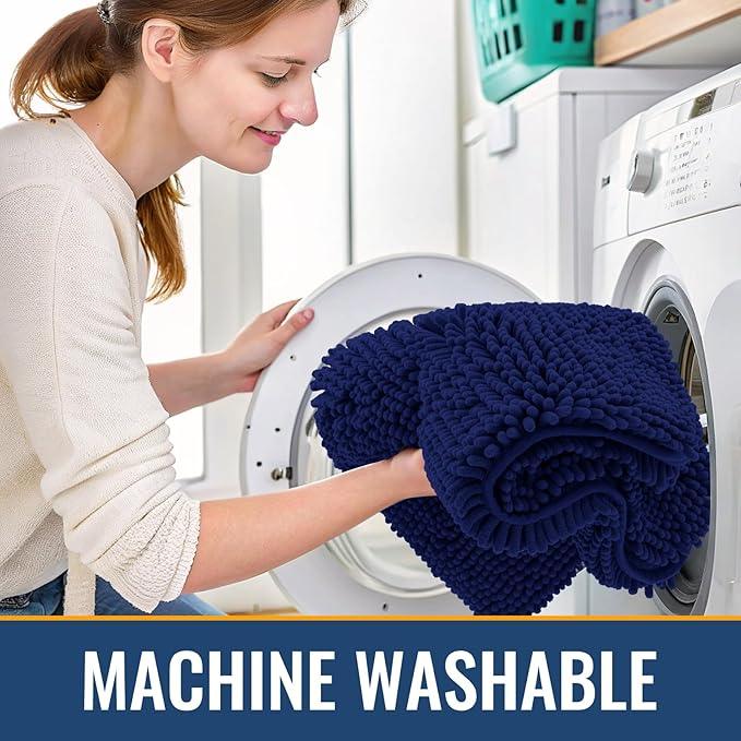 Arotive Bathroom Rugs 24x16, Extra Soft Absorbent Shaggy Chenille Bath Rugs, Machine Washable Rubber Backing Non-Slip Bath Mats for Bathroom Floor Tub and Shower, Home Decor Accessories, Navy - ModernBath