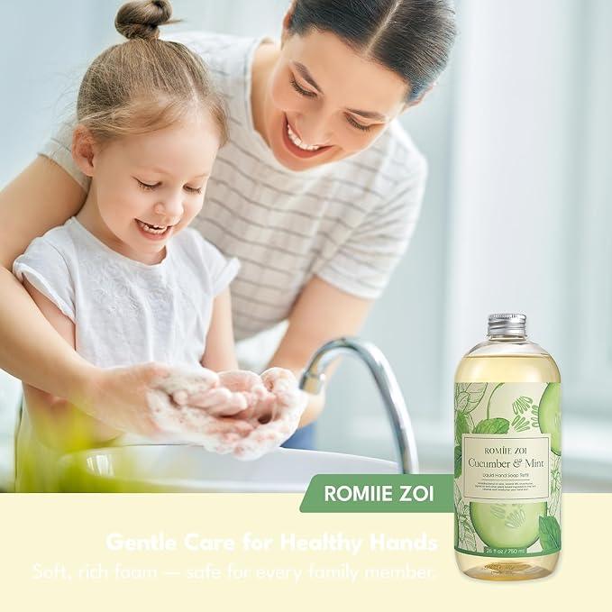 ROMIIE ZOI Liquid Hand Soap Refills Gift Set – Cucumber & Mint Scent – 3 Pack (26 Fl Oz Each) – Cruetly Free, Biodegradable, Moisturizing & Gentle Refill For Kitchen, Bathroom & Sensitive Skin - ModernBath