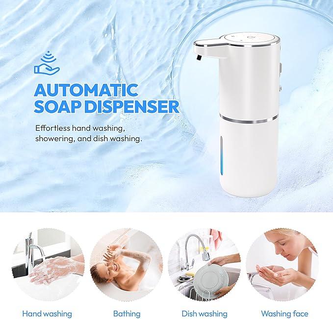 2 Pack Automatic Soap Dispenser Touchless,Liquid Hand Soap Dispenser 12.8oz USB 4levels Adjustable Dispenser Electric Wall Mounted Smart for Bathroom and Kitchen Dish Soap，Easy for Toddlers(White) - ModernBath