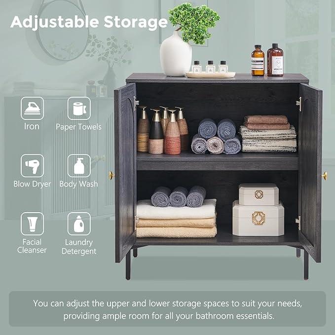 Bathroom Cabinet with Storage, 34" Tall Fluted Arched Free Standing Floor Cabinet w/Adjustable Shelves, Modern Sideboard Cabinet for Bathroom, Kitchen, Living Room, Entryway, Dark Grey - ModernBath