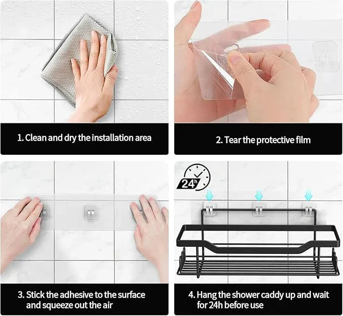 BATHDESIGN Shower Caddy Shelves Organizer, 3 Pack with Soap Holder, No Drilling Wall Mounted Self Adhesive Shelves, Matte Black - ModernBath
