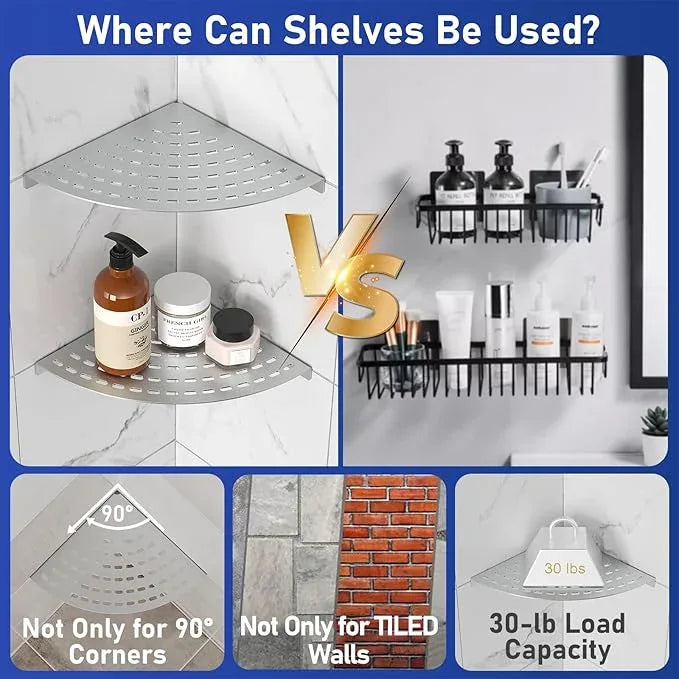 2 Pack Corner Shower Shelves 304 Stainless Steel Shower Corner Shelf Brushed Nickel Bathroom 8 in Prevent Rust Drilling Installation - ModernBath