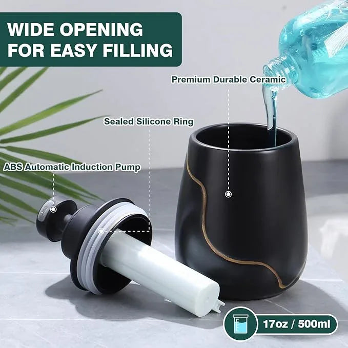 BosilunLife Automatic Soap Dispenser Bathroom - Liquid Hand Free Dispenser Smart Electric Lotion Soap Dispenser Touchless with Waterproof Pump Rechargeable Dish Soap Dispenser Ceramic Black - ModernBath