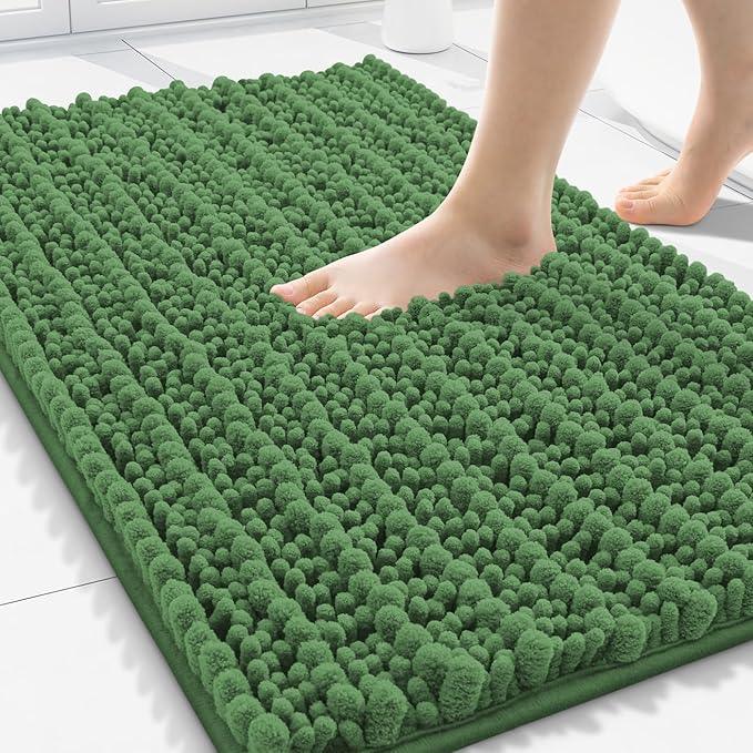 Smiry Bathroom Rugs Mat 30x20, Extra Soft Absorbent Chenille Bath Rugs, Non Slip Rubber Backing Machine Washable Quick Dry Bath Mats for Bathroom Floor, Tub, Shower, Home Accessories, Olive Green - ModernBath