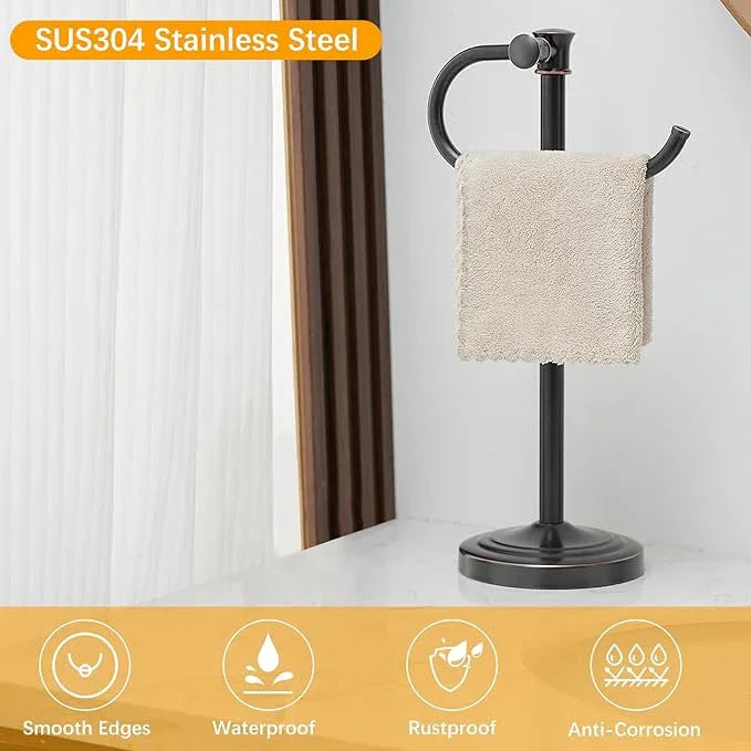 BESy 17 Inch Oil Rubbed Bronze Stand Towel Bar Hanger Hand Towel Bar Bathroom Vanity Countertop Towel Holder Free Standing Stainless Steel Towel Ring Hardware Accessories Towel Rack - ModernBath
