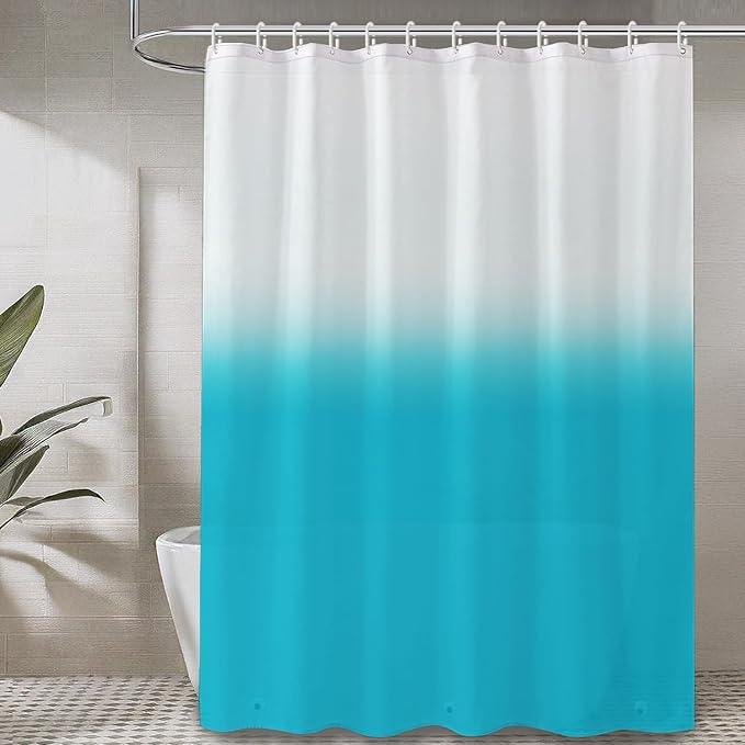 LiBa PEVA Shower Curtain Liner with 12 Plastic Shower Rings - 8G Waterproof Shower Liner, Pale Blue Gradient Weighted Bathroom Curtain, 72x72 Inch Shower Curtain Liner Set with Magnets - ModernBath