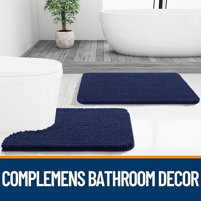 OLANLY Bathroom Rugs 30x20, Extra Soft Absorbent Chenille Bath Rugs, Rubber Backing Quick Dry, Machine Washable Bath Mats for Bathroom Floor, Tub and Shower, Home Decor Accessories, Twilight Sapphire - ModernBath