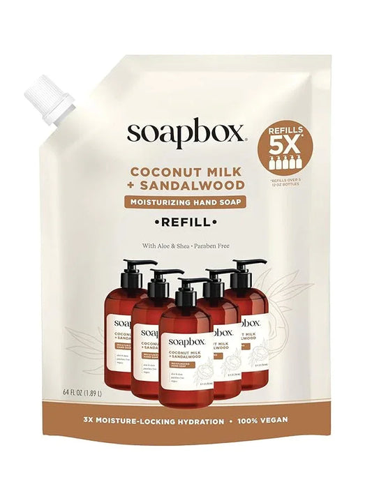 Soapbox Liquid Hand Soap Refill, Coconut Milk & Sandalwood, Vegan, Paraben Free, Moisturizing, Natural Hand Wash for Kitchen and Bathroom, 64oz Half Gallon Refill (Pack of 1) - ModernBath