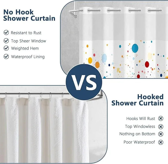 Kids Rainbow No Hook Shower Curtain and Liner Set, Abstract Colorful Cute Polka Dot Double Layers Waterproof Fabric Shower Curtain, Modern Geometric Aesthetic Decor Bathroom Curtains, 71x74 Inch - ModernBath