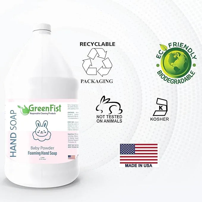 GreenFist Foaming Hand Soap Refills Baby Powder Scent Jug Foam Refill Made in USA, 128 ounce (1 Gallon) - ModernBath