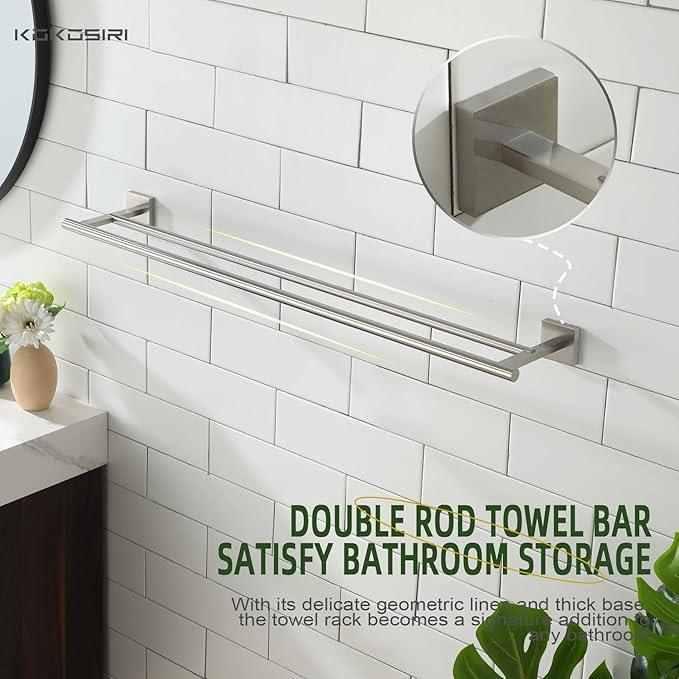KOKOSIRI Towel Holder Bathroom Accessory Towel Bars with Two Rails Necklace Holder 32 Inch Brushed Nickel Stainless Steel B5005BR-L32 - ModernBath