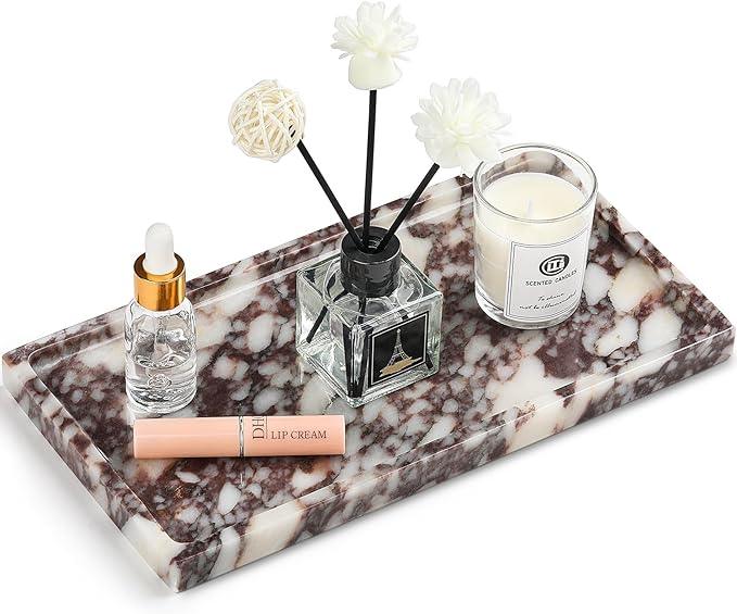Natural Marble Vanity Tray - Moujings Genuine Marble Perfume Tray for Bathroom Decor, Stone Bathroom Vanity Organizer Tray for Kitchen Counter, Candles, Jewelry, Coffee, Makeup, Key - ModernBath