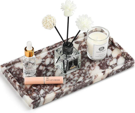 Natural Marble Vanity Tray - Moujings Genuine Marble Perfume Tray for Bathroom Decor, Stone Bathroom Vanity Organizer Tray for Kitchen Counter, Candles, Jewelry, Coffee, Makeup, Key - ModernBath