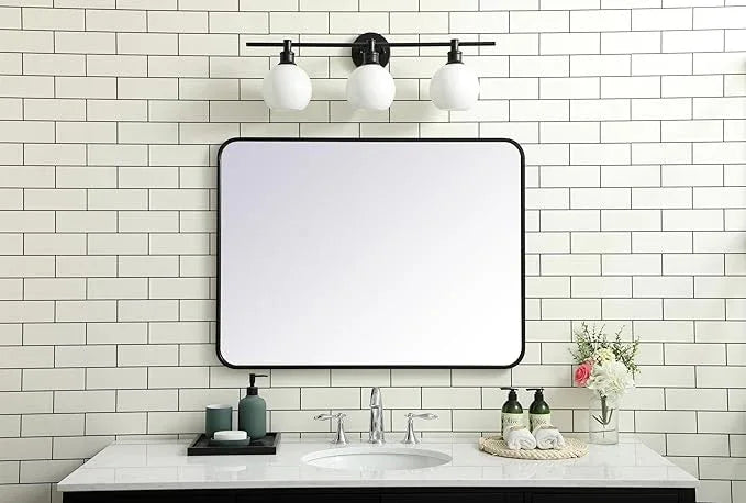 ARS Concepts Aura, Soft Corner Metal Rectangular Mirror 27X36 Inch in, Modern, Black - ModernBath