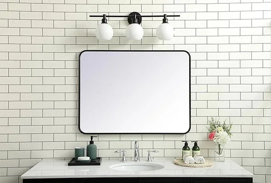 ARS Concepts Aura, Soft Corner Metal Rectangular Mirror 27X36 Inch in, Modern, Black - ModernBath