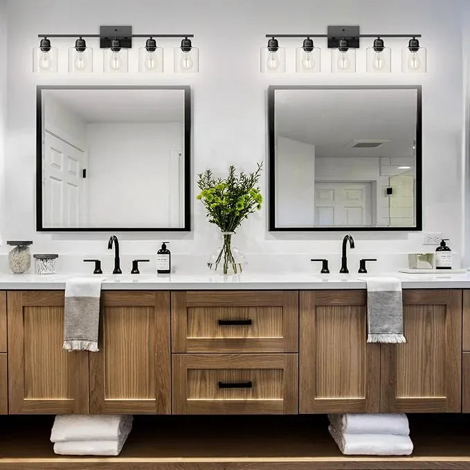 FAISHILAN Modern 5 Light Bathroom Vanity Light, 31 inch Black Bathroom Lights Fixtures, Vanity Lights with Clear Glass for Mirror Kitchen Living Room Hallway Cabinet Porch - ModernBath