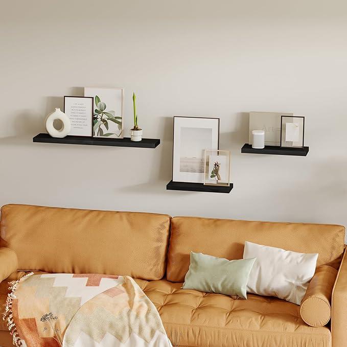 Fixwal Floating Shelves for Wall, Wall Mounted Rustic Wood Shelves for Bathroom, Living Room, Bedroom and Kitchen, Wall Shelves for Storage,Books,Room Decor (Black, Set of 4, 15.8 Inch) - ModernBath
