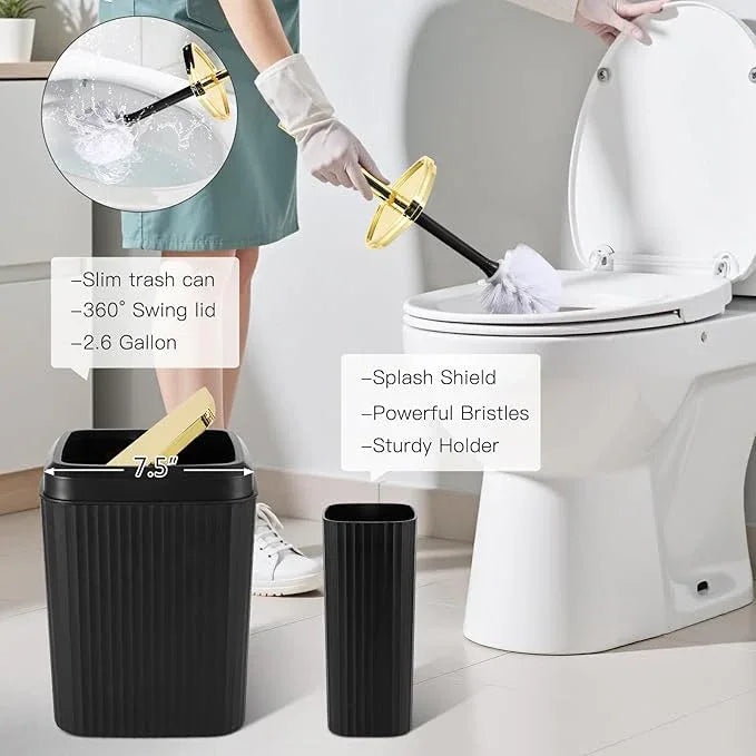 WSBArt 32PCS Bathroom Accessory Set Black Bathroom Accessories Bathroom Set, Shower Curtain Set, 2 Piece Bath Towel Set, 3PC Soap Dispenser, Toilet Brush & Trash Can - ModernBath