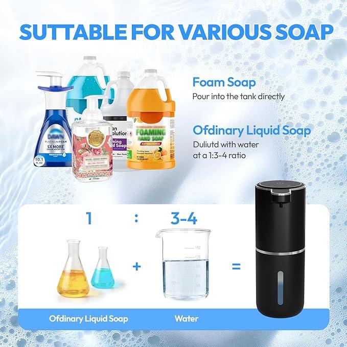 2 Pack Automatic Foaming Soap Dispenser,Touchless Foam Soap Dispenser,12.8oz Rechargeabled Wall Mounted Smart for Bathroom and Kitchen Dish Soap,Easy for Toddlers(Black) - ModernBath