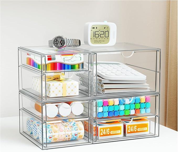 YFXCVSL Clear Stackable Storage Drawers, Acrylic Makeup Organizer with 7 Drawers, Bathroom Organizers and Storage, Plastic Bins for For Vanity, Undersink, Kitchen Cabinets, Pantry - ModernBath