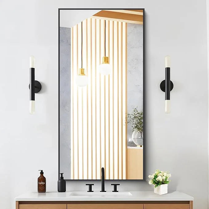 DESBING Black Bathroom Mirror for Wall, 24x48 Inch Rectangle Mirrors with Metal Frame, Modern Vanity Wall Mirror Decor for Entryway Hangs, Bathroom Living Room Horizontal or Vertical - ModernBath