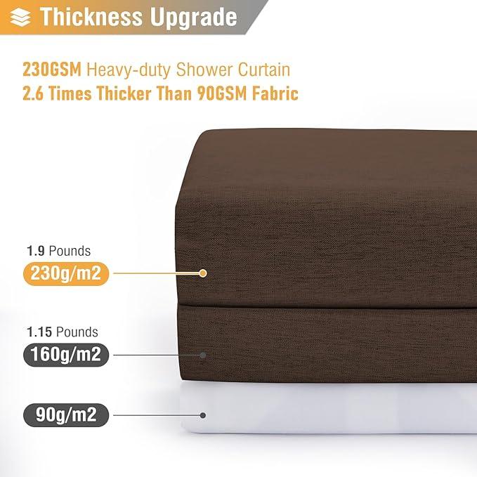 BTTN Fabric Shower Curtain, Linen Textured Heavy Duty Polyester Cloth Shower Curtain Set with Plastic Hooks, Brown, 72x84 - ModernBath