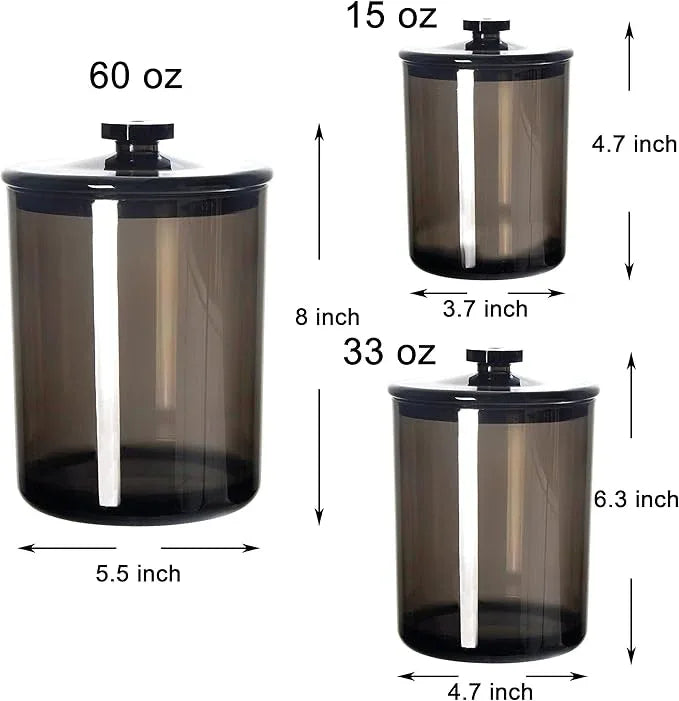 Youngever Black Plastic Apothecary Jars, Qtip Holder, Cotton Swab Holder, Bathroom Vanity Organizer for Cotton Balls, Cotton Pads, Qtips (3 Sets) - ModernBath