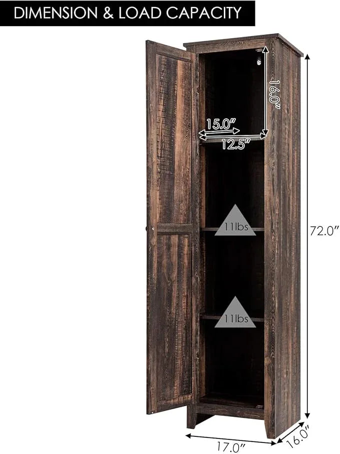 Giantex Tall Storage Cabinet Free Standing Floor Storage Tower with Four Shelves and Single Door, Narrow Cabinet for Bedroom, Living Room, Bathroom 17x16x72 Inch Utility Storage Cabinet (Coffee) - ModernBath
