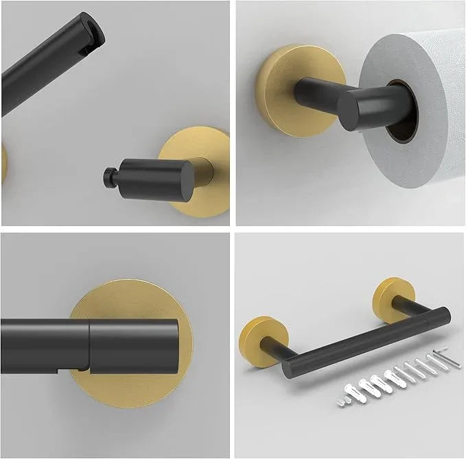 Black and Gold Toilet Paper Holder SUS304 Stainless Steel Double Post Pivoting Toilet Paper Roll Holder Wall Mounted Tissue Holder for Commercial Bathroom RV Matte Black & Brushed Brass Finish - ModernBath