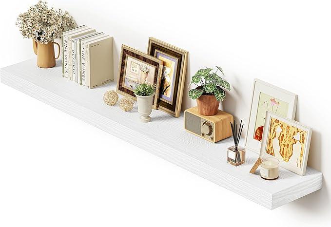 Vivelove 55" Long Floating Shelves for Wall, 10.3" Deeper & Thicker Storage Shelf for Living Room, Kitchen, Farmhouse,Wall Shelves with Invisible Brackets,Set of 1, White - ModernBath
